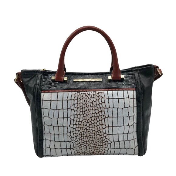 Brahmin Handbags - Brahmin Black And Gray Croc Embossed Leather Anywhere Satchel